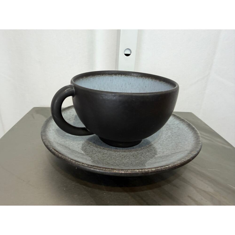 Jars France Tourron Gris Ecorce Cup and Saucer Set Charcoal Gray 6oz